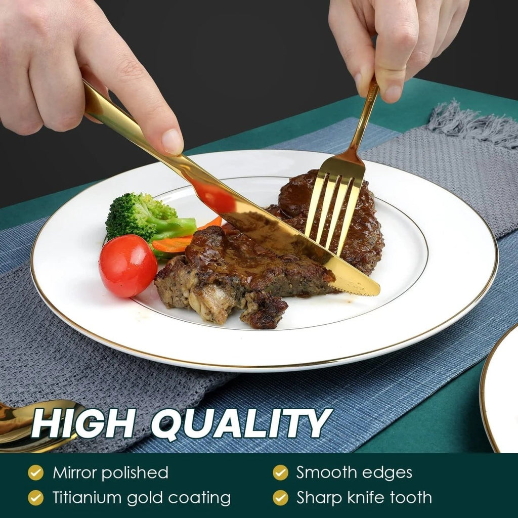 Set of 6 - Mirror Polished Stainless Steel Golden Knives For Dinner Cutlery Set