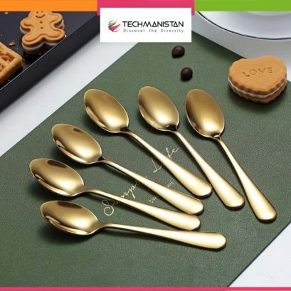 Set of 6 - Mirror Polished Stainless Steel Golden Spoons Cutlery Set