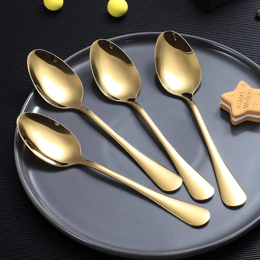 Set of 6 - Mirror Polished Stainless Steel Golden Spoons Cutlery Set