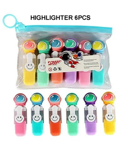Set of 6 - Spaceman Highlighters with Pouch