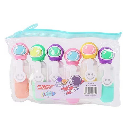 Set of 6 - Spaceman Highlighters with Pouch