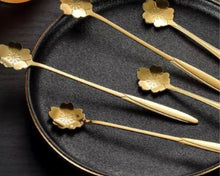 Set of 6 - Stainless Steel Gold-Plated Flower Spoons