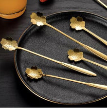 Set of 6 - Stainless Steel Gold-Plated Flower Spoons