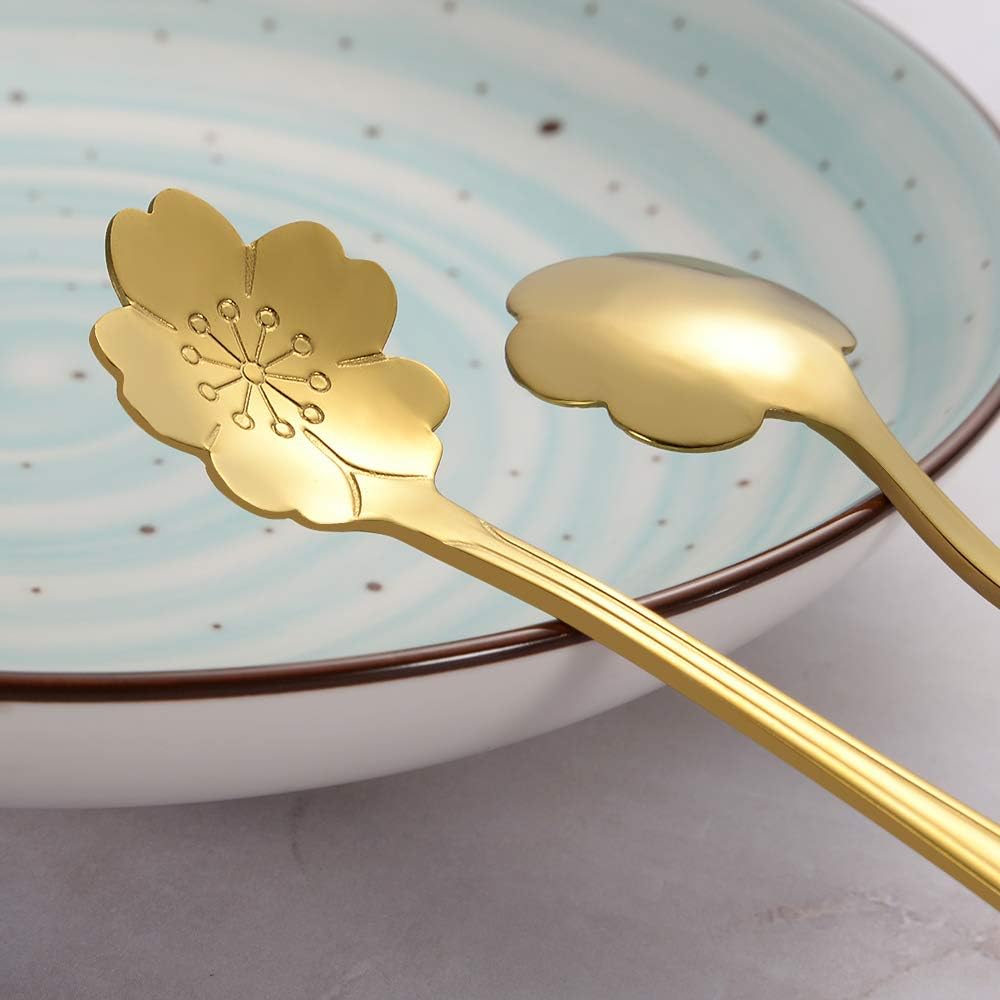 Set of 6 - Stainless Steel Gold-Plated Flower Spoons
