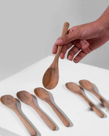 Set of 6 - Wooden Spoons For Eating Stirring Mixing Spice Spoon