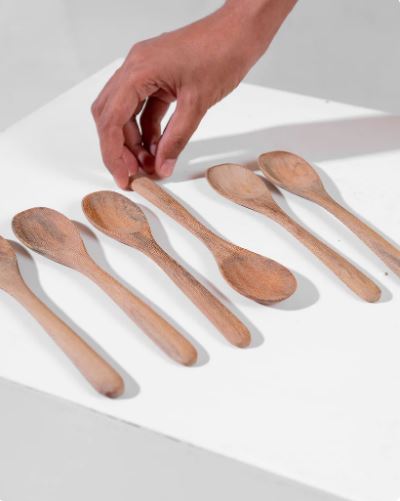 Set of 6 - Wooden Spoons For Eating Stirring Mixing Spice Spoon