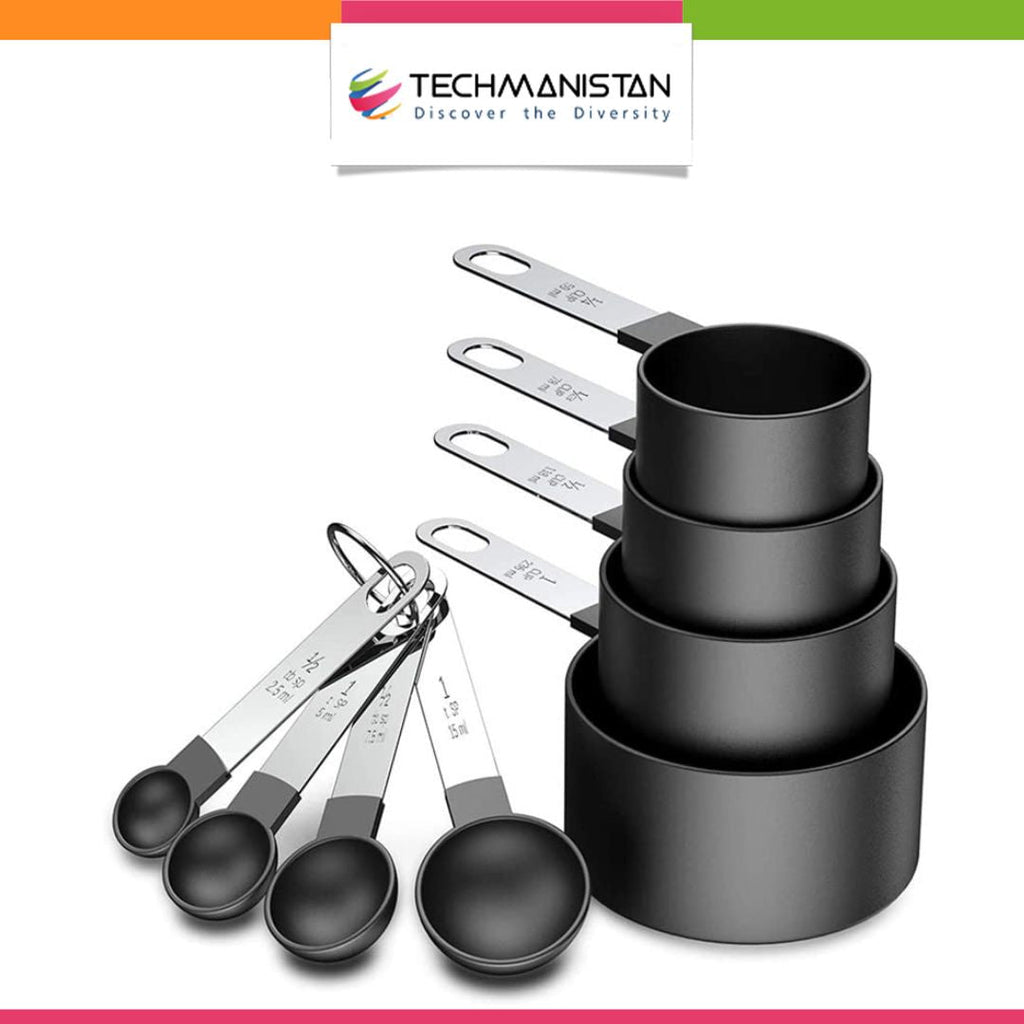 Set of 8 Measuring Spoons & Cups with Stainless Steel Handles