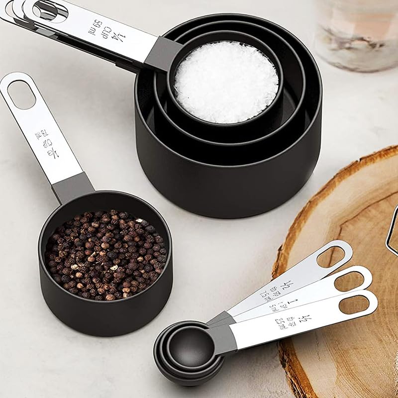 Set of 8 Measuring Spoons & Cups with Stainless Steel Handles