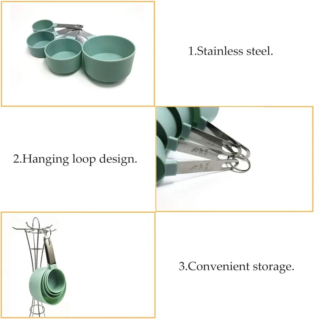Set of 8 Measuring Spoons & Cups with Stainless Steel Handles