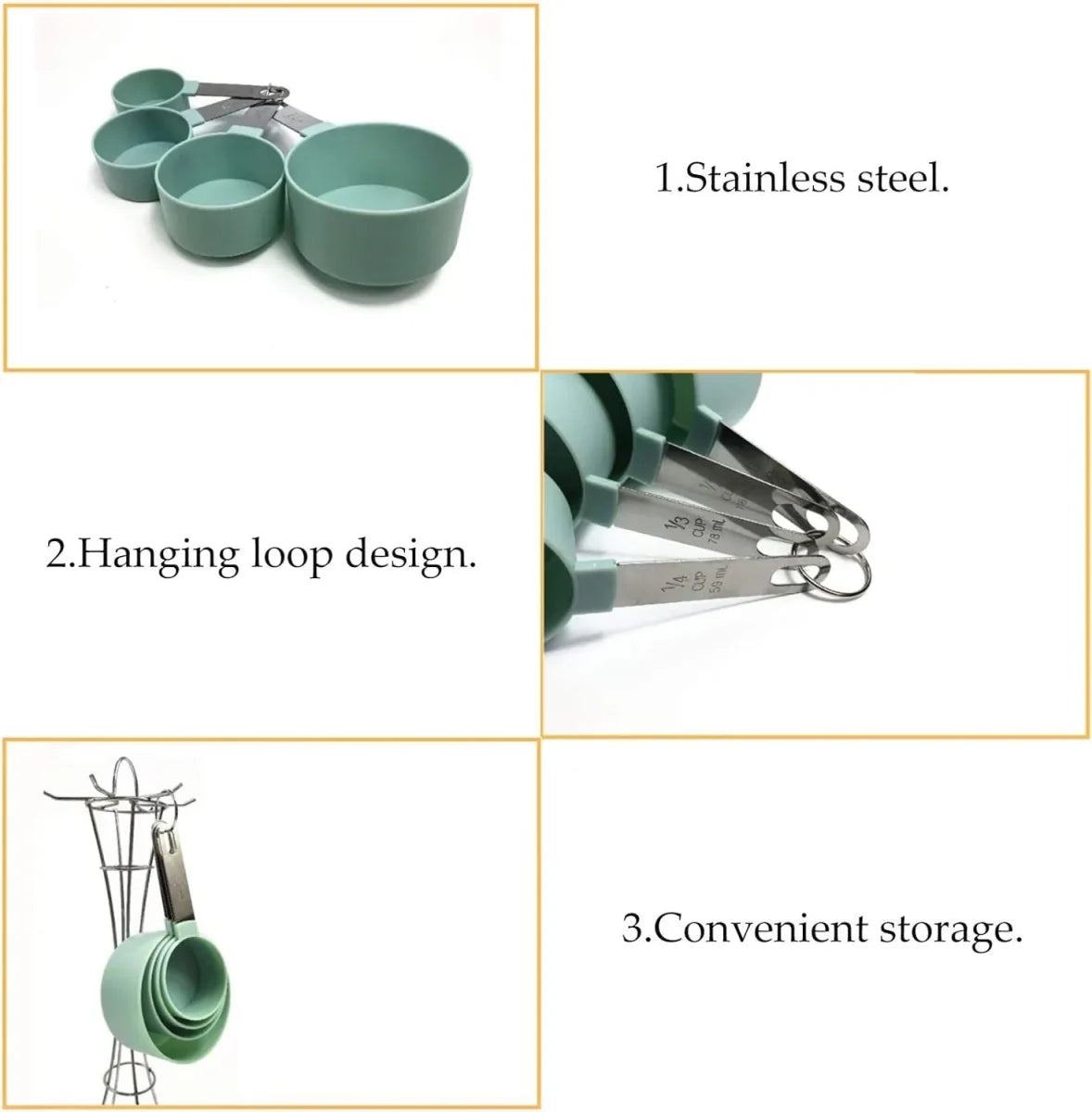 Set of 8 Measuring Spoons & Cups with Stainless Steel Handles