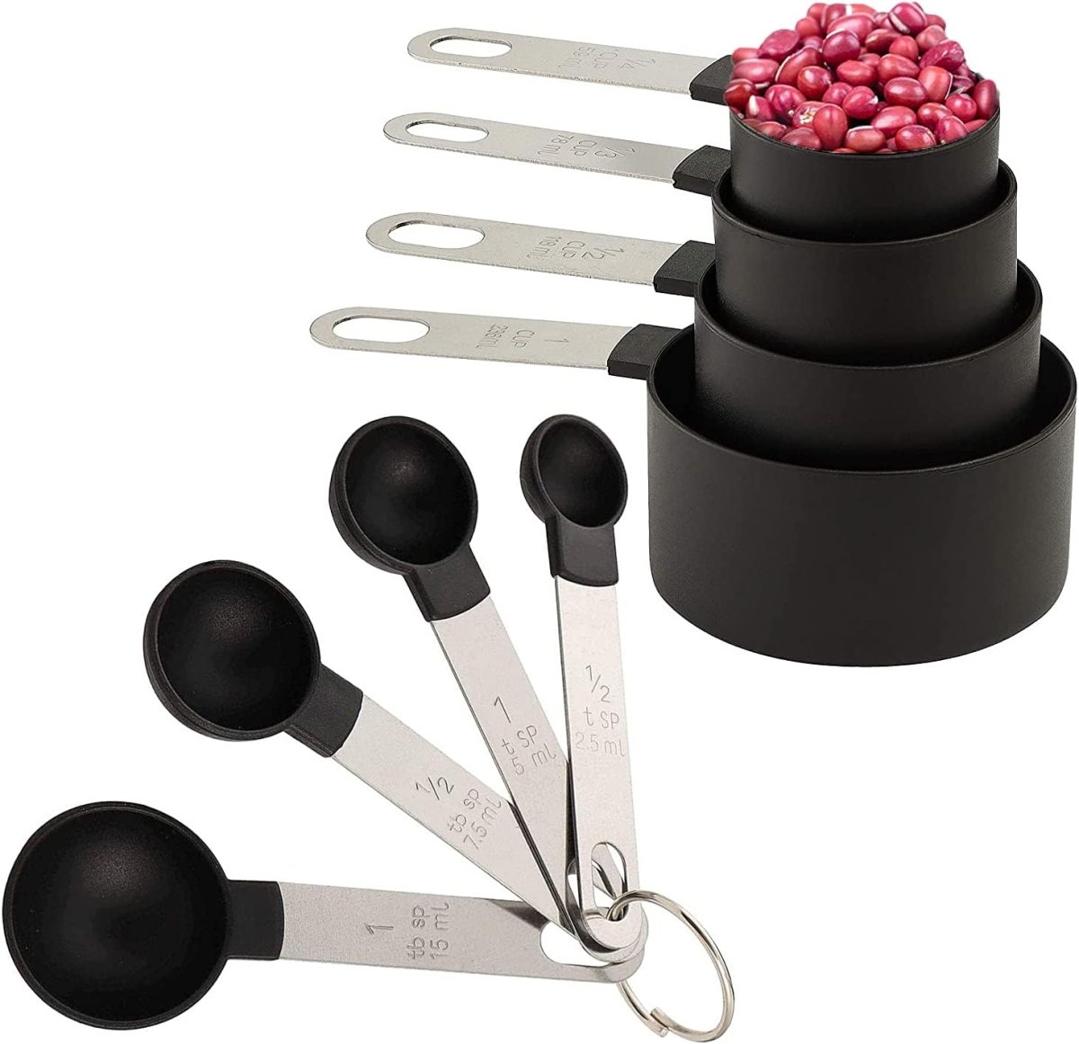 Set of 8 Measuring Spoons & Cups with Stainless Steel Handles