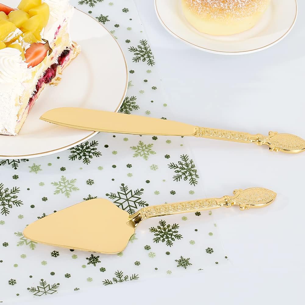 Set of Gold Wedding Cake Cutting Knife & Server Set