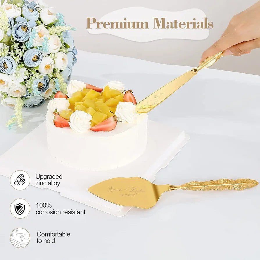 Set of Gold Wedding Cake Cutting Knife & Server Set