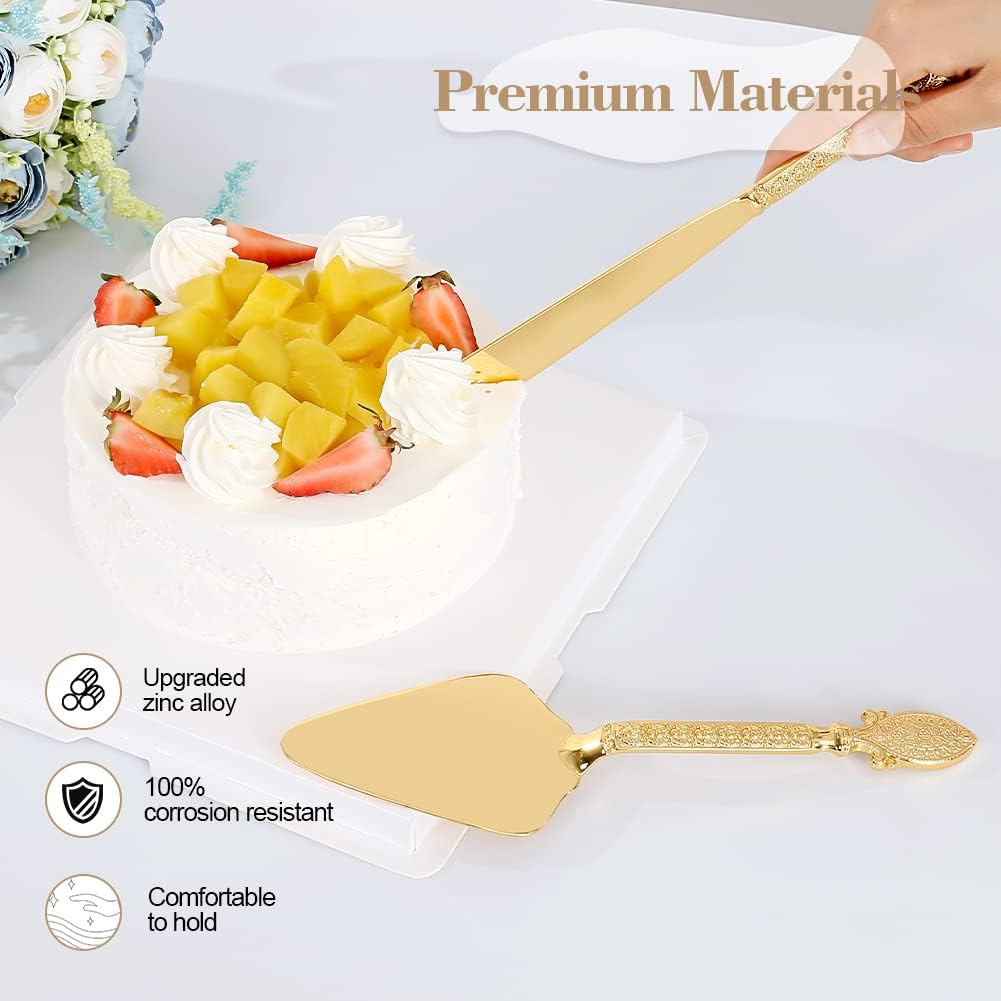 Set of Gold Wedding Cake Cutting Knife & Server Set
