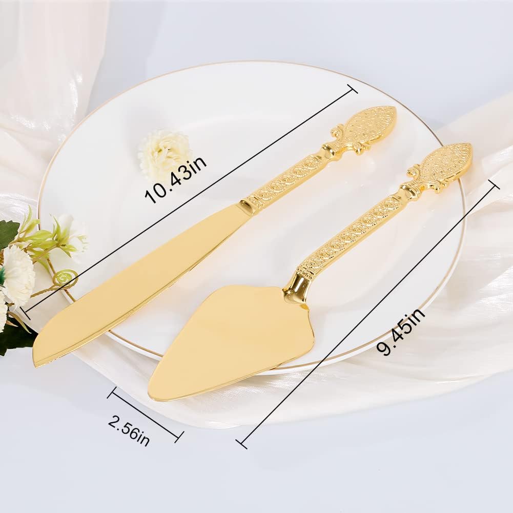 Set of Gold Wedding Cake Cutting Knife & Server Set