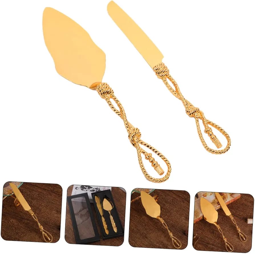 Set of Gold Wedding Cake Cutting Knife & Server Set