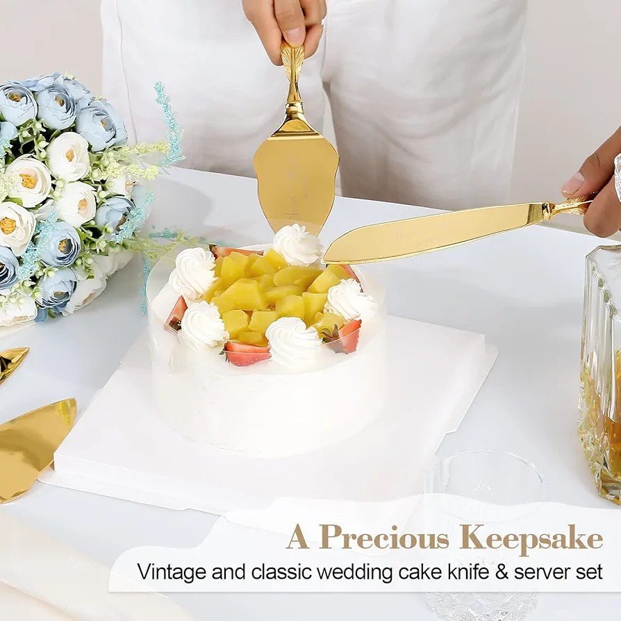 Set of Gold Wedding Cake Cutting Knife & Server Set