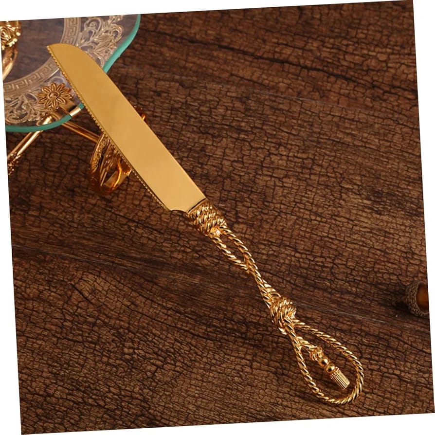 Set of Gold Wedding Cake Cutting Knife & Server Set