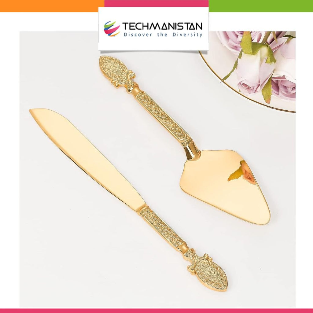 Set of Gold Wedding Cake Cutting Knife & Server Set
