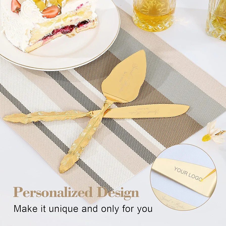 Set of Gold Wedding Cake Cutting Knife & Server Set