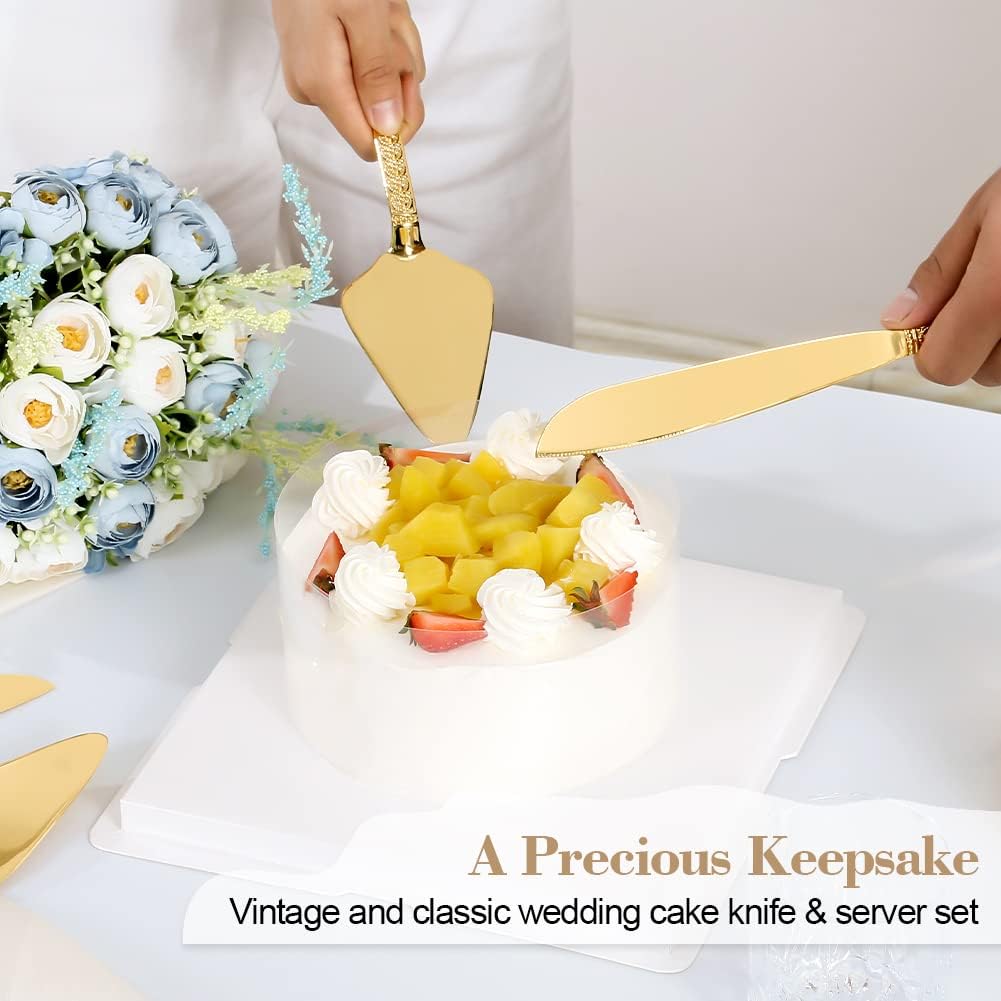 Set of Gold Wedding Cake Cutting Knife & Server Set
