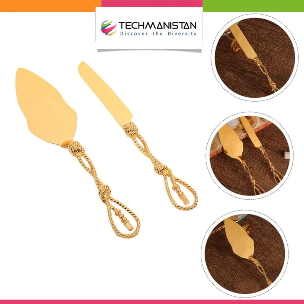 Set of Gold Wedding Cake Cutting Knife & Server Set