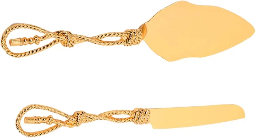 Set of Gold Wedding Cake Cutting Knife & Server Set