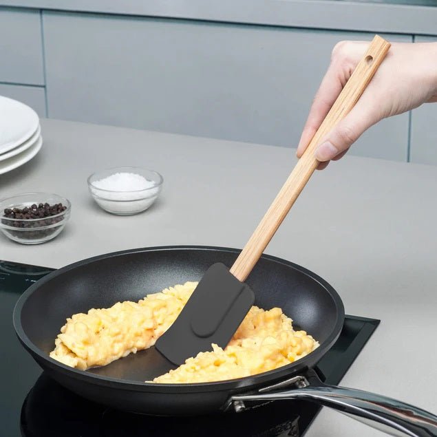 Silicon Oil Brush & Spatula with Wooden Handle
