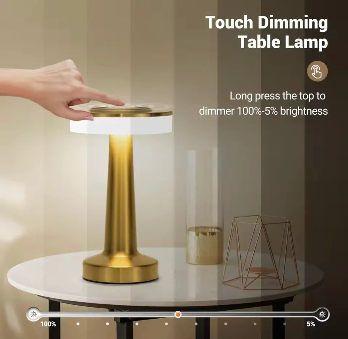 Cordless LED Table Lamp with Touch Control, 3-Level Dimmable Portable Light
