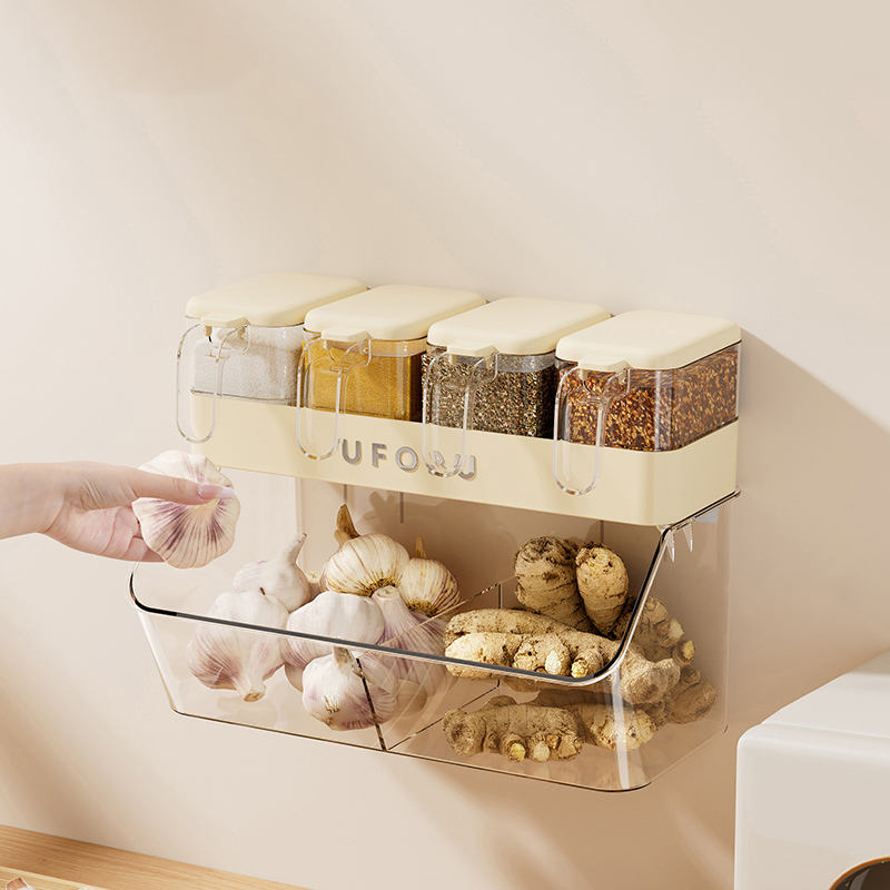 Wall Mounted Kitchen Spice Organizer with Storage Box
