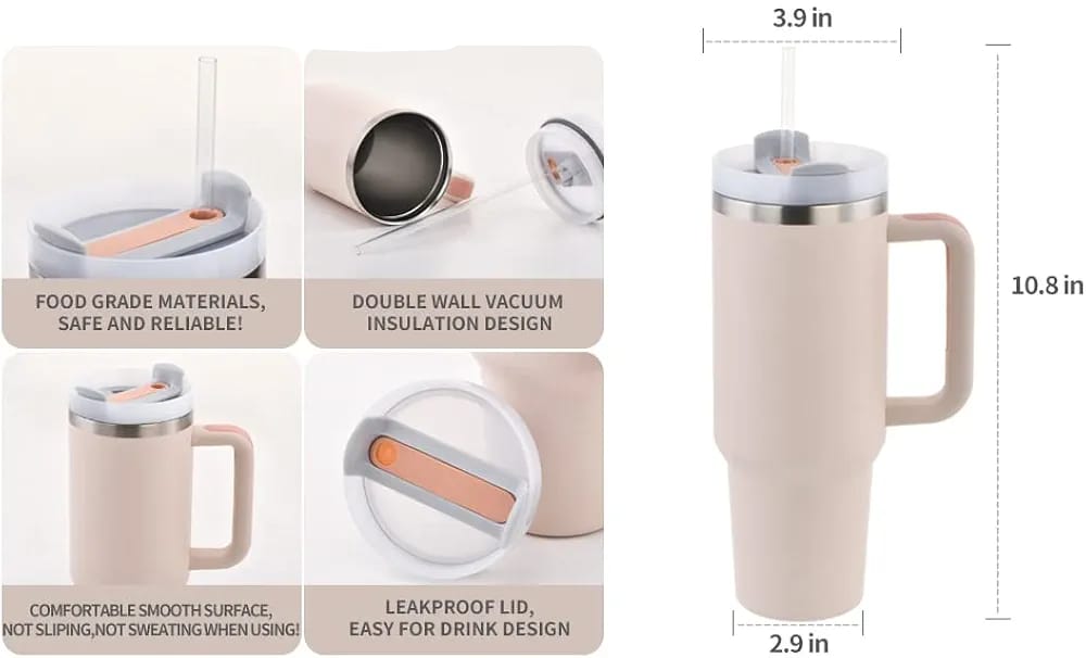Stainless Steel 1250ml Tumbler with Straw and Handle