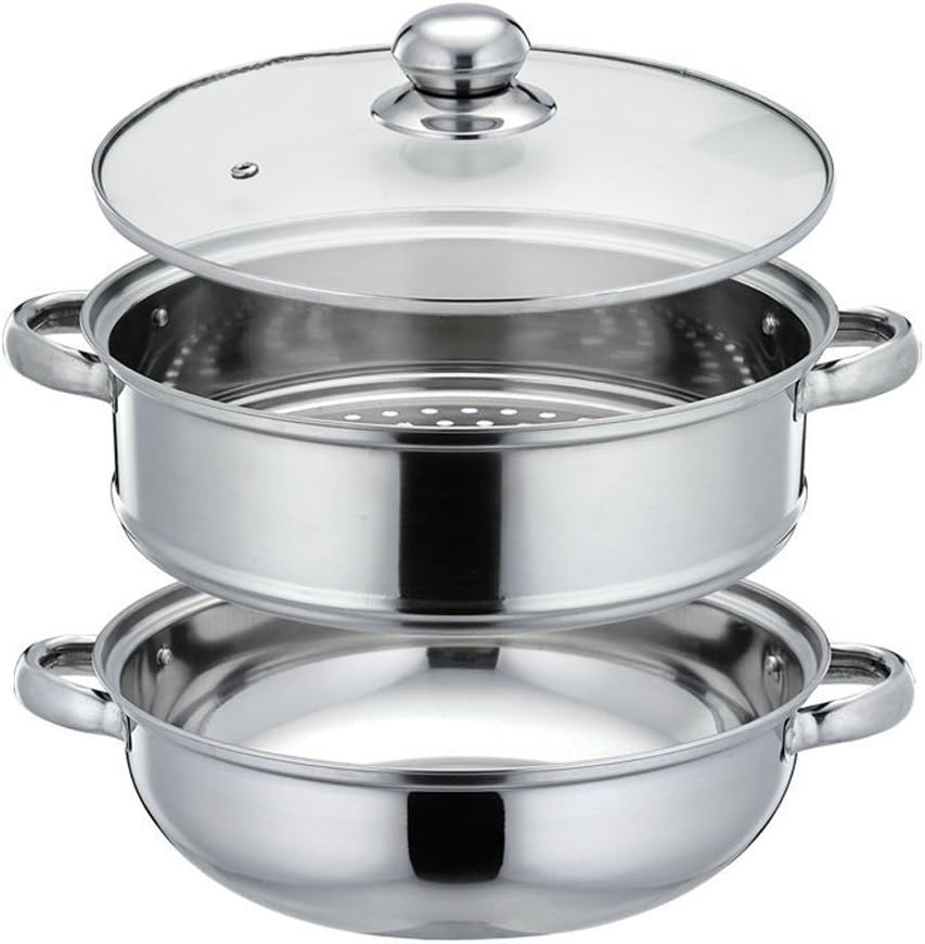 Stainless Steel 2 Layers Steamer Pot With Glass Lid