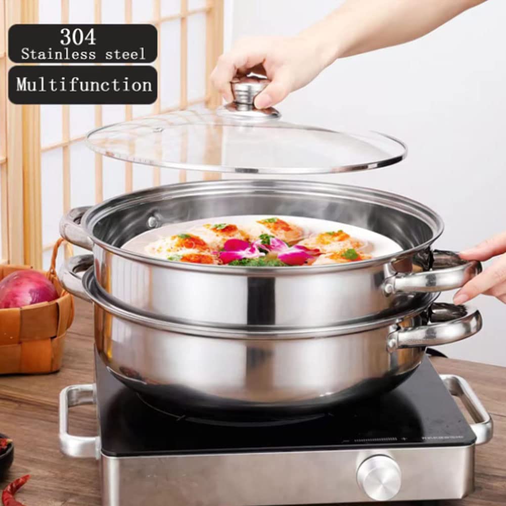 Stainless Steel 2 Layers Steamer Pot With Glass Lid