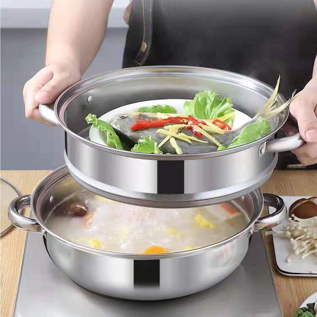 Stainless Steel 2 Layers Steamer Pot With Glass Lid