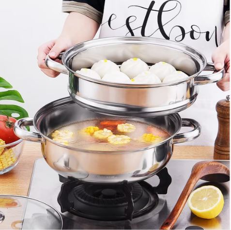 Stainless Steel 2 Layers Steamer Pot With Glass Lid
