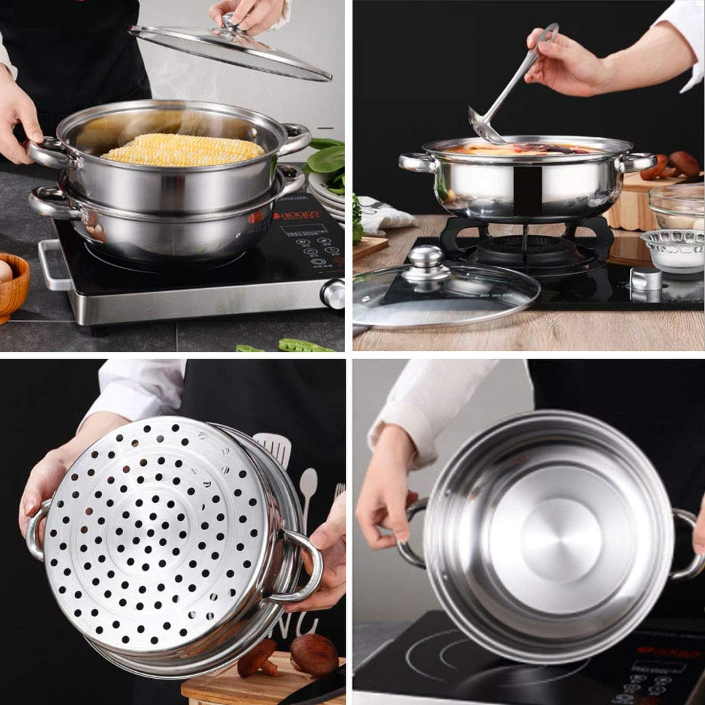 Stainless Steel 2 Layers Steamer Pot With Glass Lid