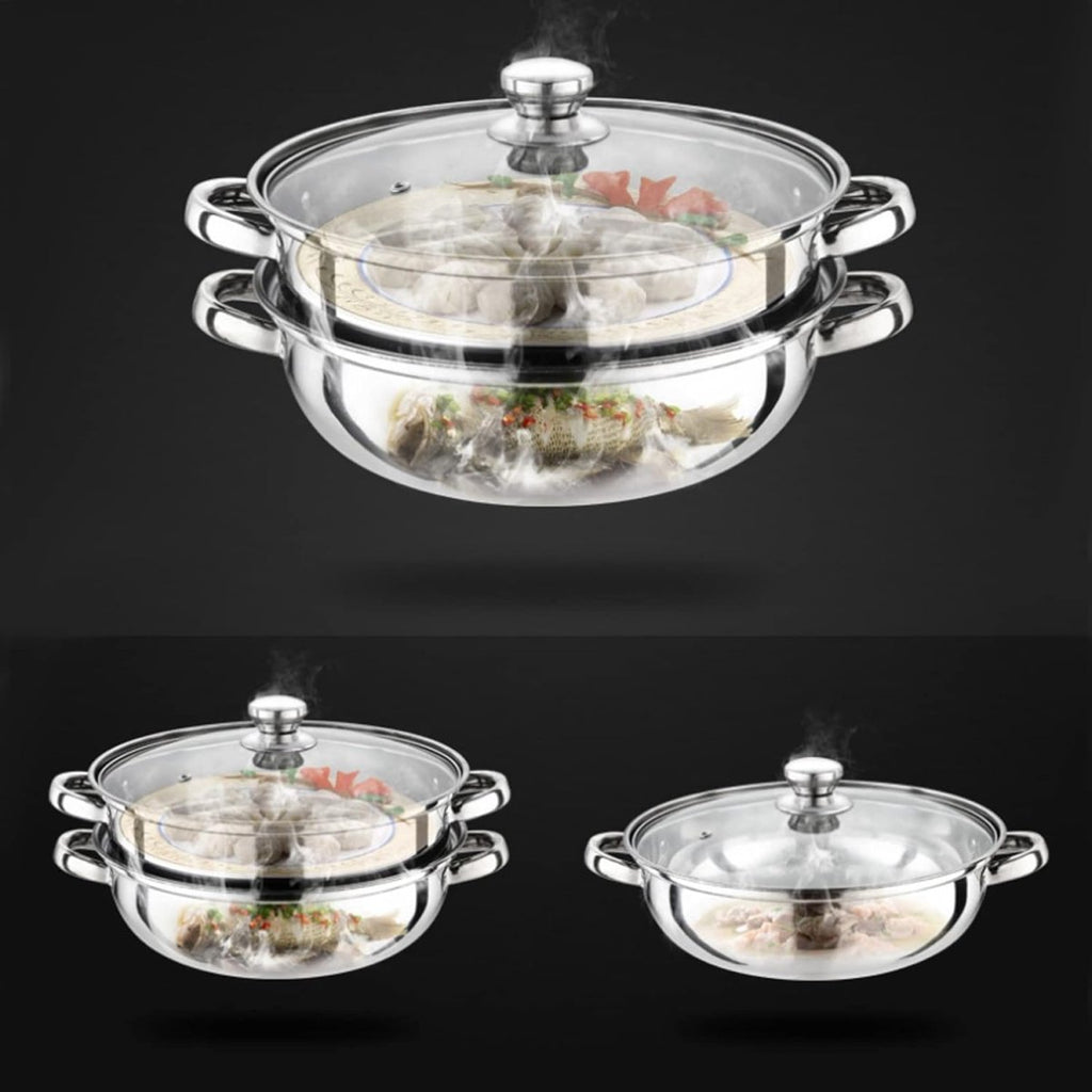 Stainless Steel 2 Layers Steamer Pot With Glass Lid