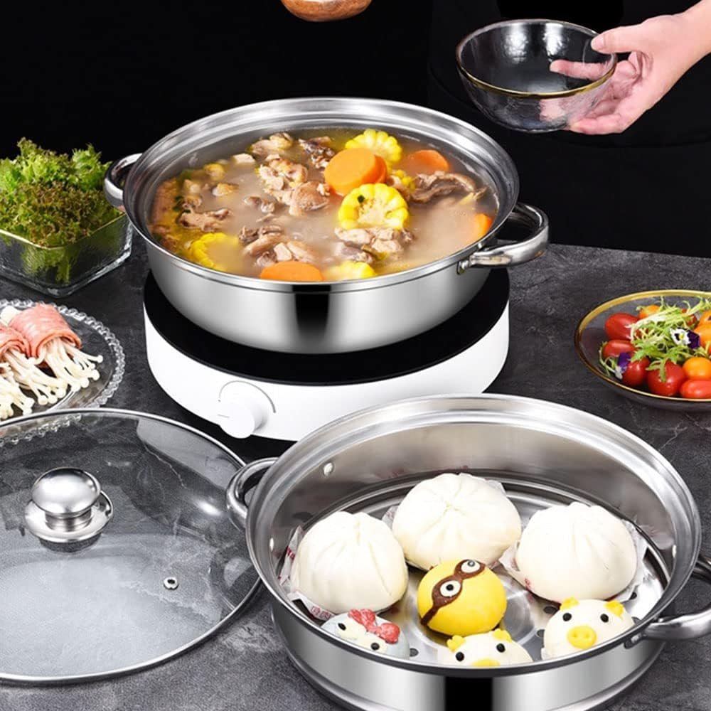 Stainless Steel 2 Layers Steamer Pot With Glass Lid