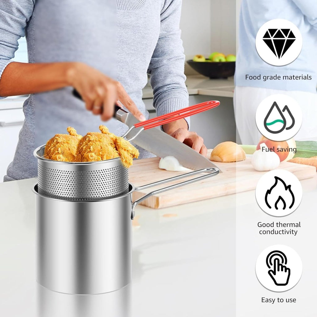 Stainless Steel Deep Fryer with Strainer Basket