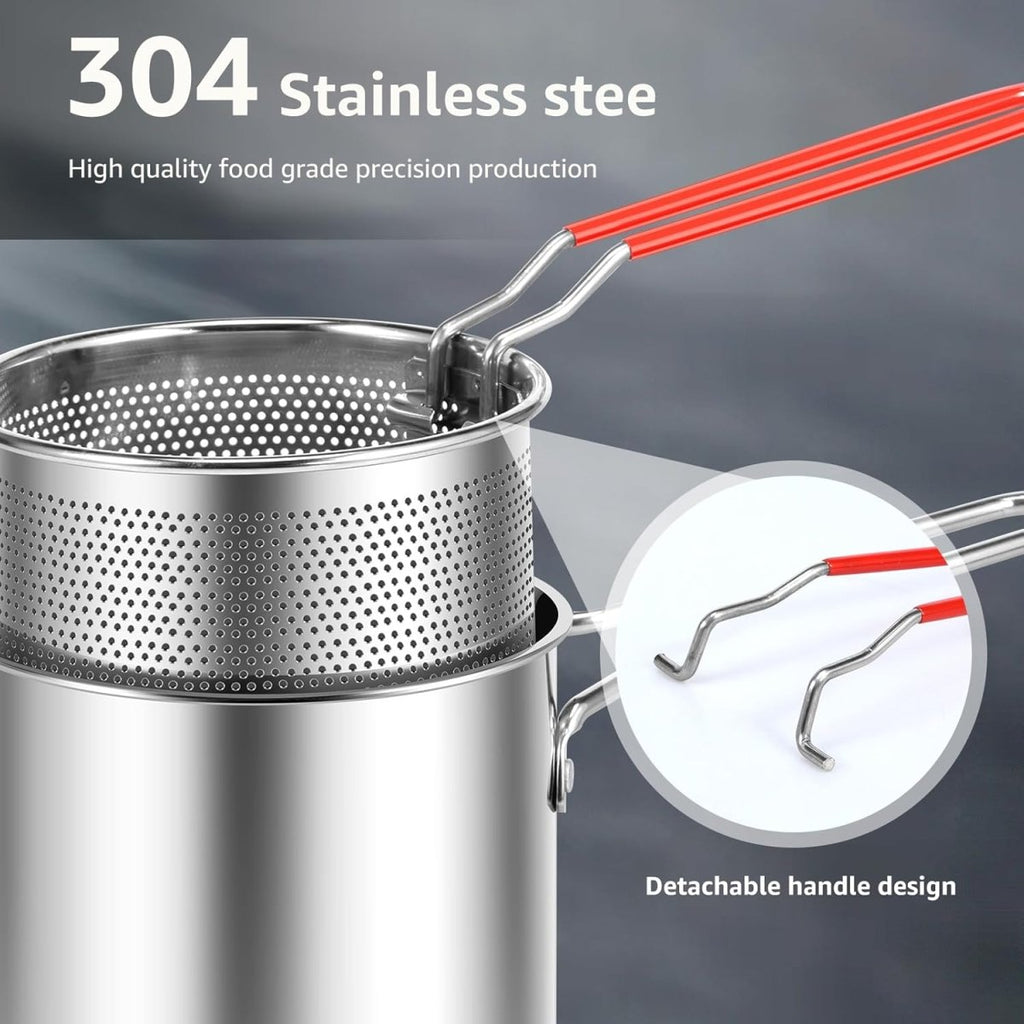 Stainless Steel Deep Fryer with Strainer Basket