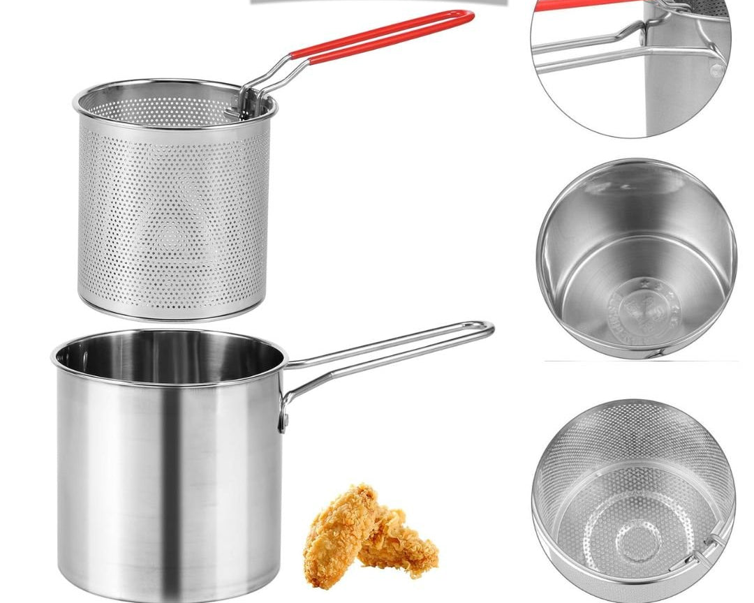 Stainless Steel Deep Fryer with Strainer Basket