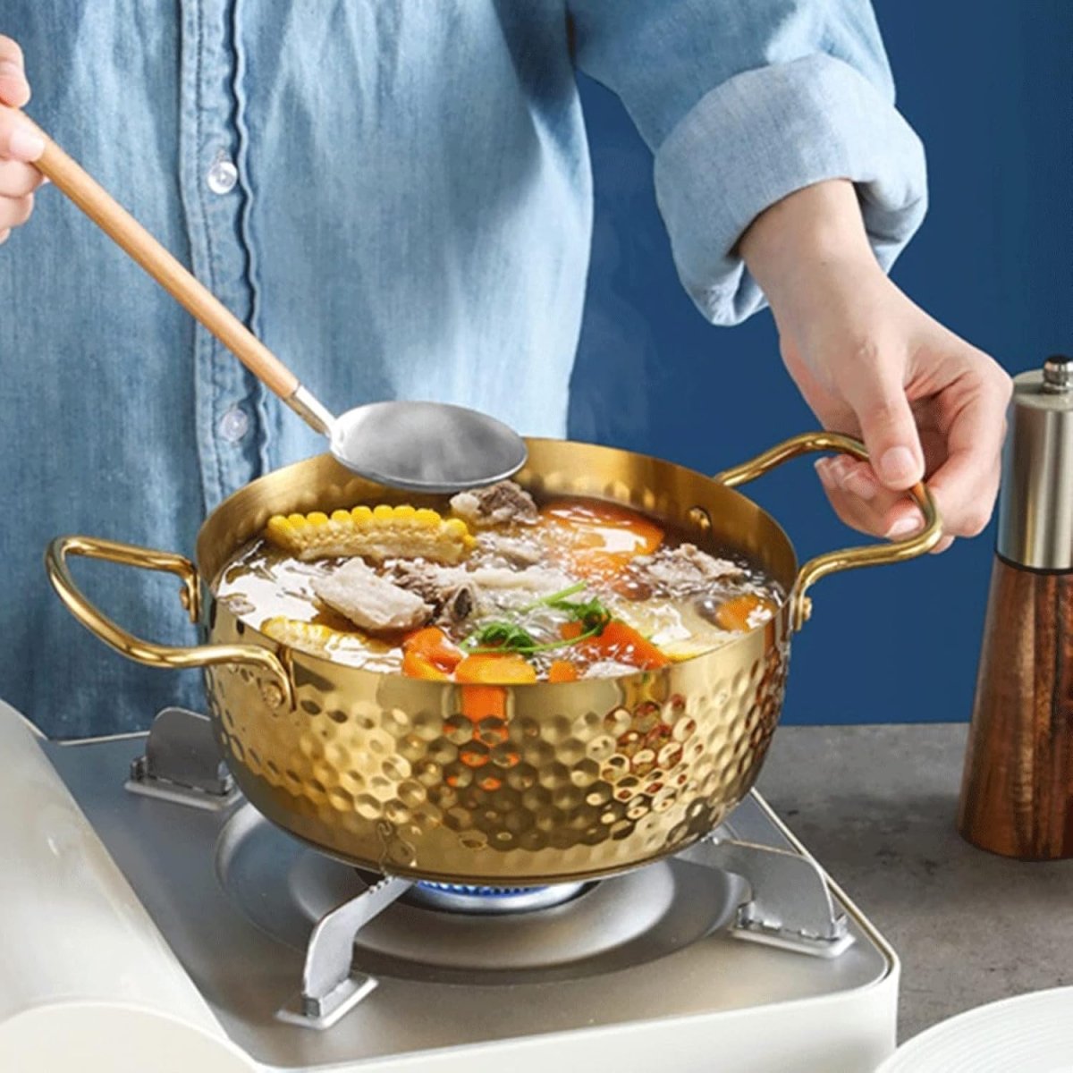Stainless Steel Hammer Pattern Korean Pot