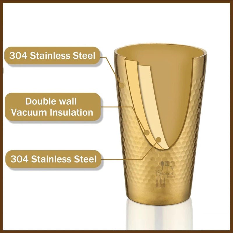 Stainless Steel Hammered Texture Golden Glass