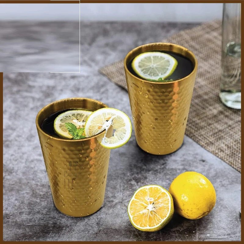 Stainless Steel Hammered Texture Golden Glass