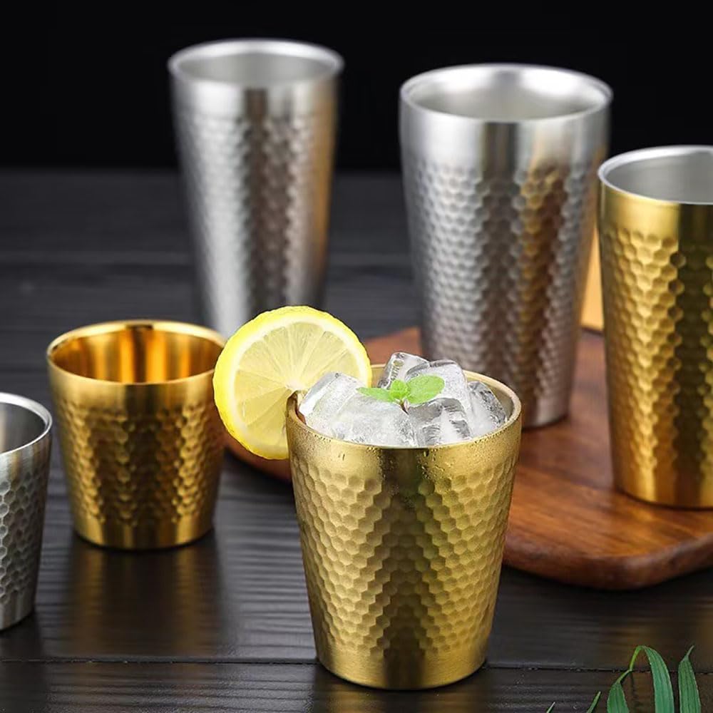 Stainless Steel Hammered Texture Golden Glass