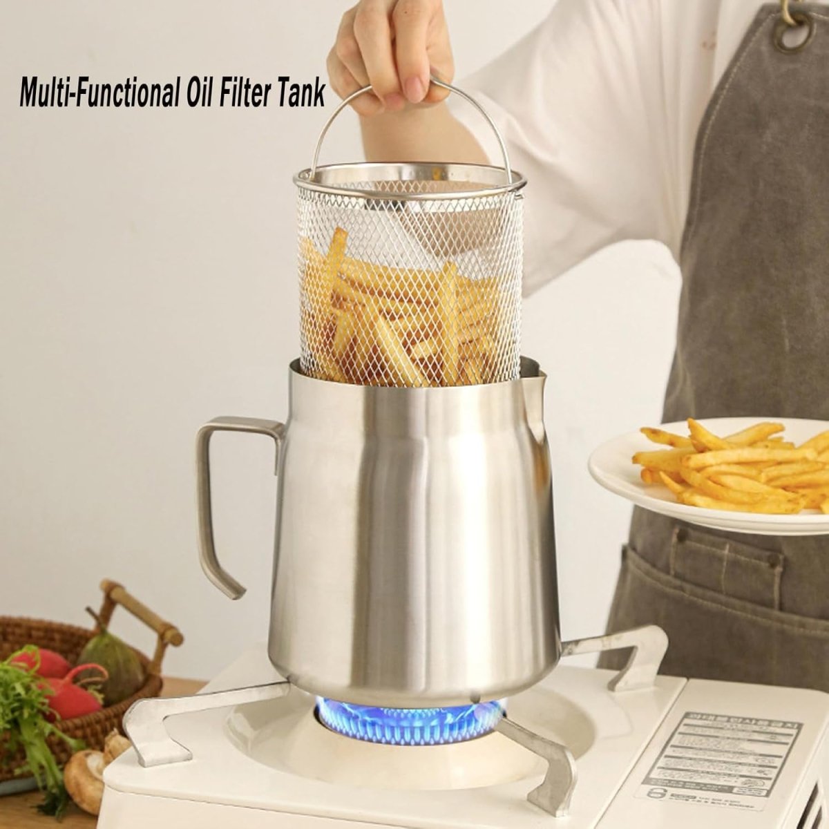 Stainless Steel Oil Pot with Strainer and Frying Basket