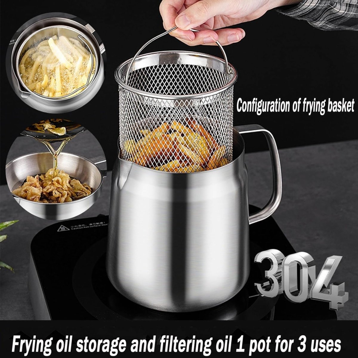 Stainless Steel Oil Pot with Strainer and Frying Basket