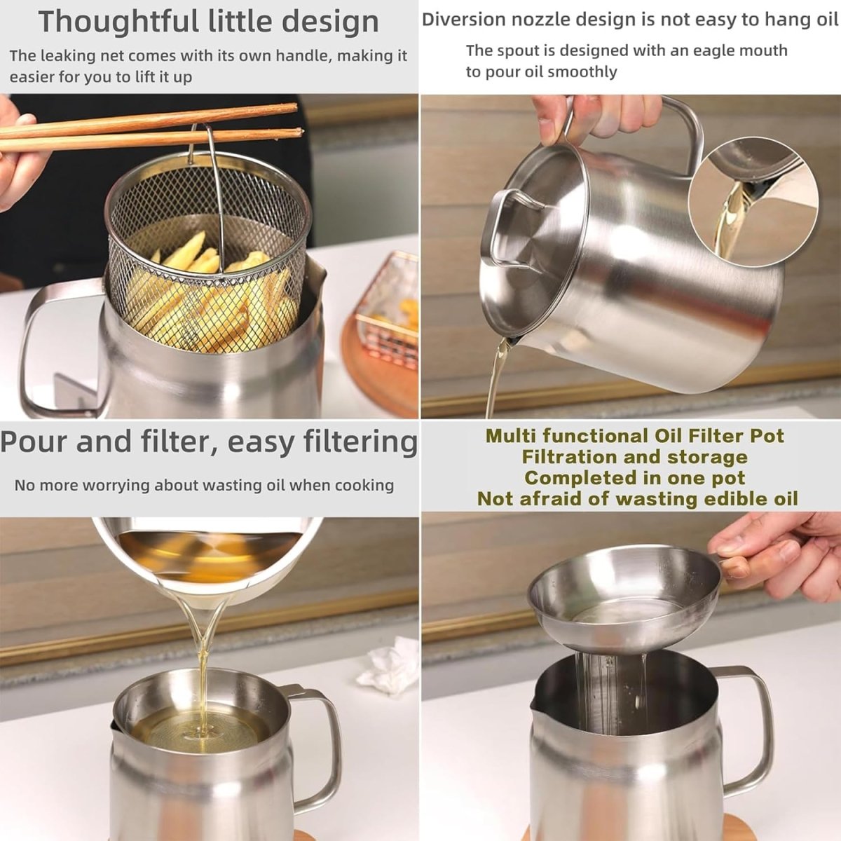 Stainless Steel Oil Pot with Strainer and Frying Basket