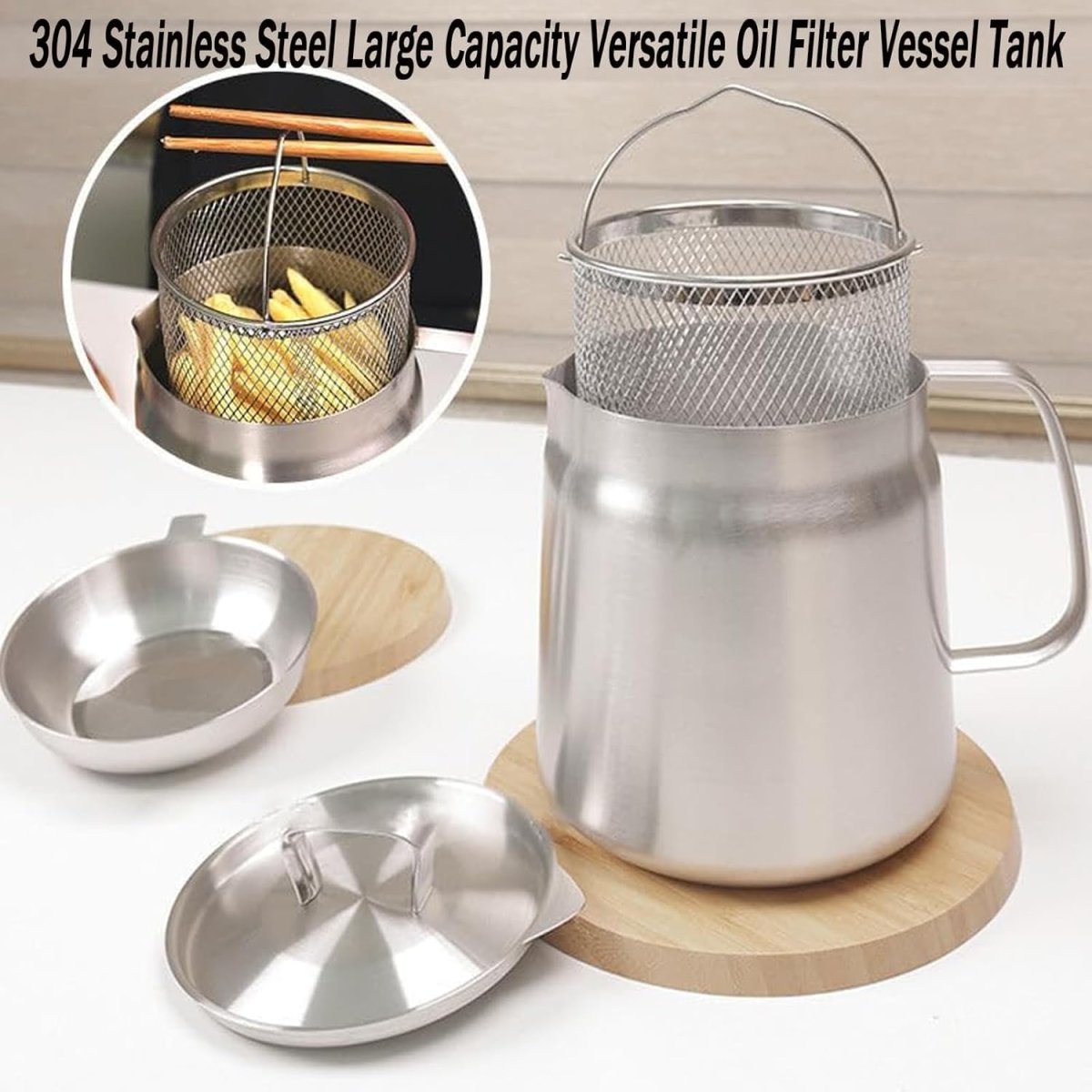 Stainless Steel Oil Pot with Strainer and Frying Basket