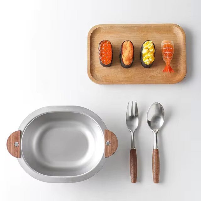 Stainless Steel Serving Bowl with Wooden Handles